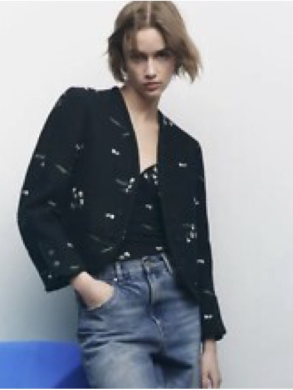 Zara Floral Embroidered Cropped Blazer Jacket XXL NWT Jewel Buttons